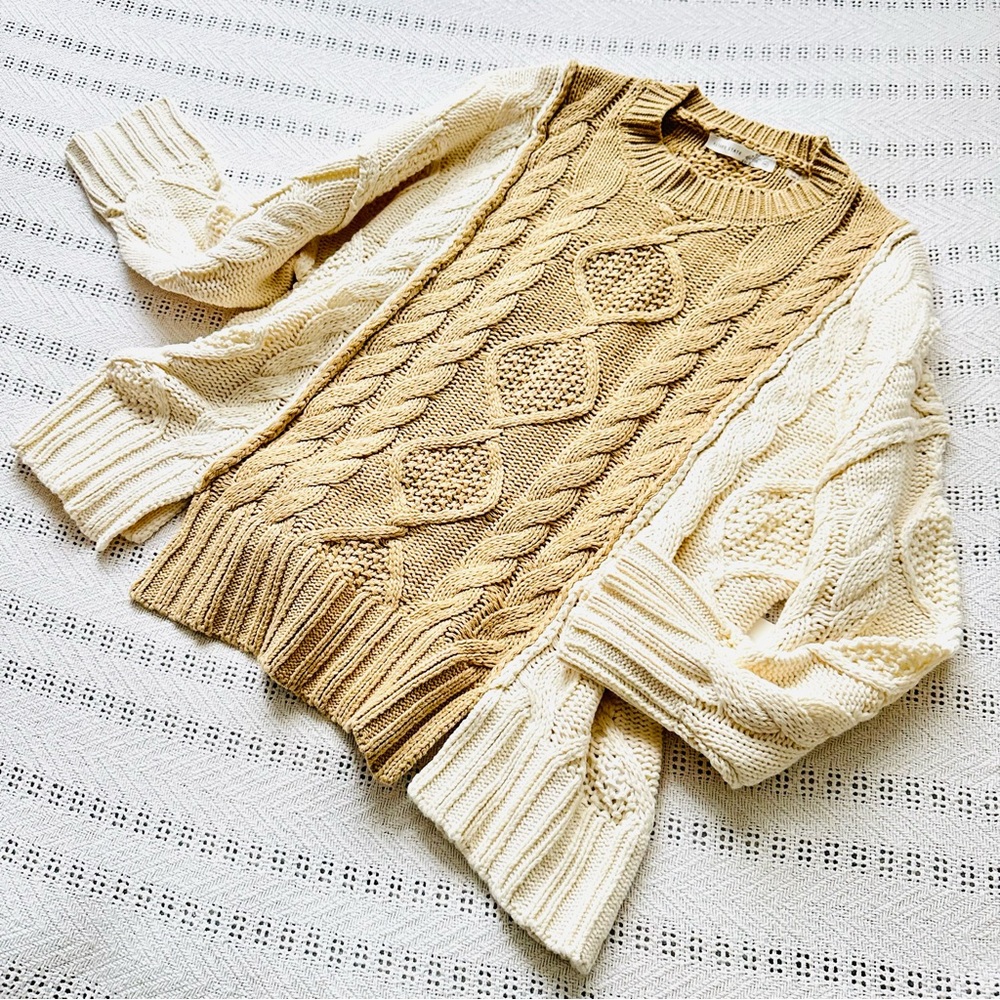 Altar'd State Cable Knit Cardigan in Cream and Tan